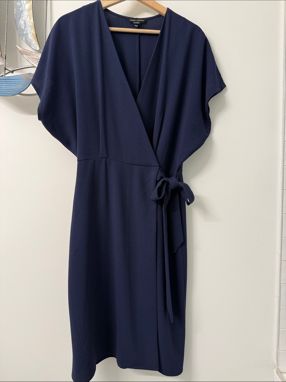 Maggy London Navy Wrap Midi Dress with Side Tie